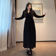 馨悠潔赫本風(fēng)法式黑色v領(lǐng)女早秋季2025氣質(zhì)針織裙顯瘦 黑色連衣裙【垂墜感/歐美/連身裙 L 55/60kg