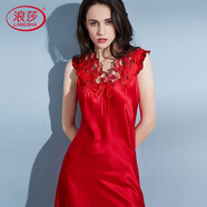 浪莎真絲睡裙女桑蠶絲睡衣女家居服純色無袖杭州絲綢節(jié)日禮物送女友 艷紅 M