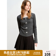 獨束大碼女裝氣質(zhì)蕾絲拼接假兩件T恤2024秋季新款方領(lǐng)蝴蝶結內搭 深麻灰 4XL (尺碼：6)