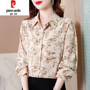 皮爾卡丹法式復古印花襯衫女士長(cháng)袖新款時(shí)尚減齡小衫寬松雪紡上衣 花色 XL 110-125斤