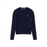 POLO SPORT美國保羅秋冬季RL拉夫圓領(lǐng)長(cháng)袖針織衫毛衣刺繡套頭麻花女款上衣 藏青白標 M