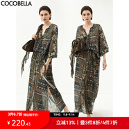 COCOBELLA復(fù)古度假風(fēng)波普花卉飄帶半身裙開叉浪漫長裙HS0045B 波普 S