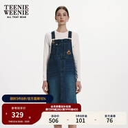 Teenie Weenie小熊春季復古時尚摩登牛仔裙背帶裙美拉德連衣裙女裝 深藍色 XS