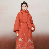 素蘿原創(chuàng  )《巾幗紅顏 金縷曲》冬季保暖帽子可拆國風(fēng)刺繡長(cháng)款棉衣 陶瓷紅 M