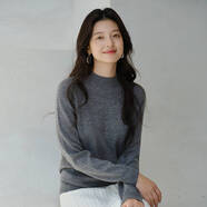 思諾芙德（snowforte）半高領(lǐng)鏤空花紋羊絨衫女25秋冬新款氣質(zhì)寬松內搭針織衫 煙灰 S