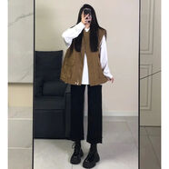漫蔻依春季套裝女2025新款大碼女裝韓版設計感襯衫馬甲顯瘦闊腿褲三件套 白色襯衫+咖色馬甲+黑色闊腿褲 3XL 【建議140-160斤】