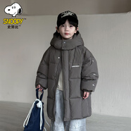 史努比兒童羽絨服男童厚中長秋冬新款女童拜年服 咖色 110