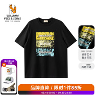 William fox&sons100%長(zhǎng)絨棉纖維32S雙股針織波普藝術(shù)復(fù)古印花寬松休閑潮流短袖T恤 黑色 2XL /54