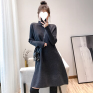 SKYHEART慵懶風(fēng)中長(cháng)款毛衣女秋冬顯瘦半高領(lǐng)加厚針織衫 灰色  A 版中長(cháng)款毛衣G S