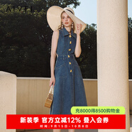 AIVEI欣賀艾薇 南法夏夢 夏季新復(fù)古露腰無袖牛仔連衣裙R0360099 牛仔藍(lán) S