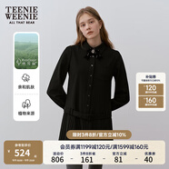 Teenie Weenie小熊女裝簡約時尚連衣裙冬季翻領(lǐng)可拆卸鑲鉆胸針裙子 黑色 S (160)
