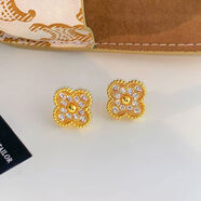 流行故飾四葉草鑲鉆耳釘女純銀小眾感輕奢耳環(huán)氣質(zhì)耳飾品2025新款 四葉草鑲鉆金色