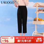 lagogo黑色直筒寬松百搭休閑褲女拉谷谷夏季新款高腰氣質(zhì)九分褲 黑色(W1) M