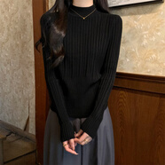 森馬（Semir）半高領(lǐng)加厚毛衣打底衫女2025春秋冬修身收腰內搭長(cháng)袖針織上衣 黑色【半高領(lǐng)】 M 90-110斤