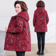 品哥弟新中年媽媽冬裝服中長(cháng)款中老年女士2025秋冬季外套棉襖大碼加厚棉衣 紅色(加厚棉服) L