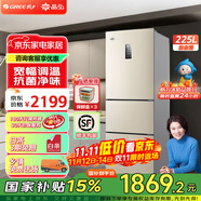 格力（GREE）晶弘225升三開(kāi)門(mén)風(fēng)冷無(wú)霜冰箱迷你小型家用宿舍出租房屋三門(mén)大冷凍節能低噪離子凈味電冰箱 BCD-225WETC/時(shí)代金