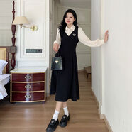 小紅書同款大碼春季2025新款女法式學(xué)院風(fēng)微胖減齡遮肚收腰a字假 黑色小香風(fēng)連衣裙仙女裙小個子氣質(zhì)連衣裙女神范高端女 M