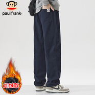 大嘴猴（paul frank）休閑褲男士工裝褲子男秋冬季美式純棉寬松闊腿褲男褲 藏藍加絨 L