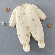 寶寶棉服冬季嬰兒包腳連體衣加棉加厚冬季款外出棉服新生純棉連腳 夾棉加厚(S410)連體-黃 66cm