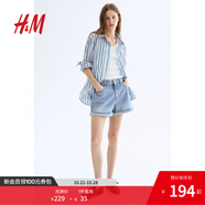 H&M女裝牛仔褲秋季直筒高腰棉質(zhì)簡約舒適時尚休閑辣妹短褲1222120 淺牛仔藍(lán) S 160/68