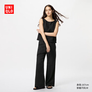 優(yōu)衣庫女裝麻混紡松緊長(zhǎng)褲/休閑褲473791 09 黑色 L /160/70A