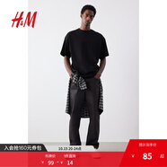 H&M男裝T恤2024年秋季新品休閑柔軟棉質(zhì)直筒圓領(lǐng)短袖上衣1074658 黑色039 M 175/100