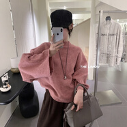 蘇雨薇綠色半高領(lǐng)蝙蝠袖針織衫女秋冬高級感磨毛絨保暖毛衣寬松顯瘦上衣 冰粉色【關(guān)注店鋪-送運費險】 M （95-105斤）