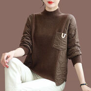 AEMAPE2025秋冬時(shí)尚半高領(lǐng)針織衫女短款韓版洋氣棉拼接毛衣厚款打底衫 咖色 S 85-95斤