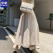 羅蒙黑色半身裙女針織裙子秋冬新款休閑毛線大擺裙螺紋加厚高腰a字裙 杏 80波浪紋款 S 建議85-99斤