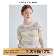 VEGA CHANGVEGA CHANG提花針織衫女秋季2025年新款法式小眾鏤空休閑短袖上衣 提花條紋 S