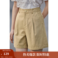 茵曼（INMAN）闊腿顯瘦短褲女士夏季新款寬松通勤高腰休閑純棉a字褲子 深卡其 25