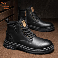 東方駱駝馬丁靴男2025新款高幫秋冬季加絨復古英倫風(fēng)工裝鞋高幫拉鏈雪地靴 黑色【單鞋款】 42