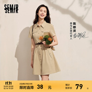 森馬（Semir）連衣裙女商場(chǎng)同款收腰襯衫裙復(fù)古2024夏季美拉德純色短裙 淺駝50006 S