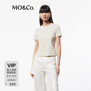 MO&Co.閃鉆標語正肩修身彈力百搭T恤黑色白色美式復(fù)古時尚上衣上裝 瑪?shù)铝招由?建議和客服確認尺碼哦 S 160 建議和客服確認尺碼哦