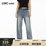 金羽杰復(fù)古中腰寬松直筒牛仔褲女長款春夏季輕薄拖地闊腿褲子S242JE208Y