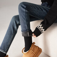 索菲絲爾（SOFSIL）加絨加厚小腳牛仔褲女2025冬季時(shí)尚百搭高腰顯瘦鉛筆褲 灰藍 27