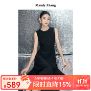 Mandy Zhang赫本風(fēng)法式氣質(zhì)釘珠亮片背心連衣裙女黑色禮服長(zhǎng)款裙子 耀夜石黑 珠片鑲鉆 L