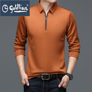 GOLDLION G+金利來(lái)秋季薄款翻領(lǐng)拉鏈打底體恤衫冰絲長(cháng)袖t恤男速干透氣打底Pol A27橙黃7575 M 165/105100-120斤