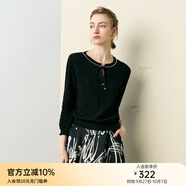顏域通勤百搭針織衫女2025年早春新款白色打底圓領(lǐng)系帶七分袖上衣 黑色 S