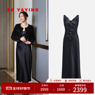 EP雅瑩女裝 緞面三醋酸連衣裙修身顯瘦無袖宴會裙子 秋裝2025新款4111A 藏青 L