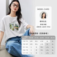 梵希蔓（vimly）時(shí)尚印花棉短袖T恤女2025夏季新款寬松休閑圓領(lǐng)正肩上衣 云朵白 S