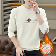 AX阿瑪尼一體絨圓領(lǐng)毛衣男士加絨加厚針織打底衫2025冬季保暖羊毛衫 珍珠白 M 95-115斤