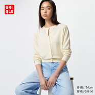 優(yōu)衣庫(kù)女裝精紡美利奴羊毛圓領(lǐng)針織開(kāi)衫/長(zhǎng)袖通勤秋冬新款478331 01 乳白色 M /160/84A