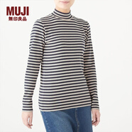 無(wú)印良品 MUJI 女式 彈力羅紋編織 高領(lǐng)條紋T恤 W9AB865 米色X橫條 XS