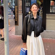 何佳功黑色短款皮衣外套女夾克2025春秋新款高級感獨特超好看小個(gè)子 黑色 S