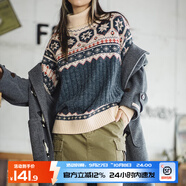 馬登女裝美式復古保暖毛衣女秋冬季軟糯氛圍感針織衫上衣內搭衣服 灰藍色馬登工裝 S