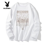 花花公子（PLAYBOY）重磅白色長(cháng)袖t恤男薄款圓領(lǐng)上衣秋季內搭打底衫衛衣男春秋款男裝 C821白色 M