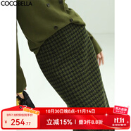 COCOBELLA預(yù)售[苔蘚綠]細(xì)閃銀蔥千鳥格羊毛半身裙女秋冬毛呢筒裙HS87 HS87B春版 S