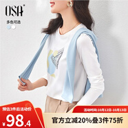 歐莎（OSA）白色印花長(cháng)袖t恤女衣服23年新款打底衫時(shí)尚內搭體恤上衣 白色 2XL