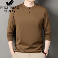 富貴鳥（FUGUINIAO）中年男士長袖t恤半高領(lǐng)衛(wèi)衣男春秋季上衣2025新款打底衫潮T 卡其色 M